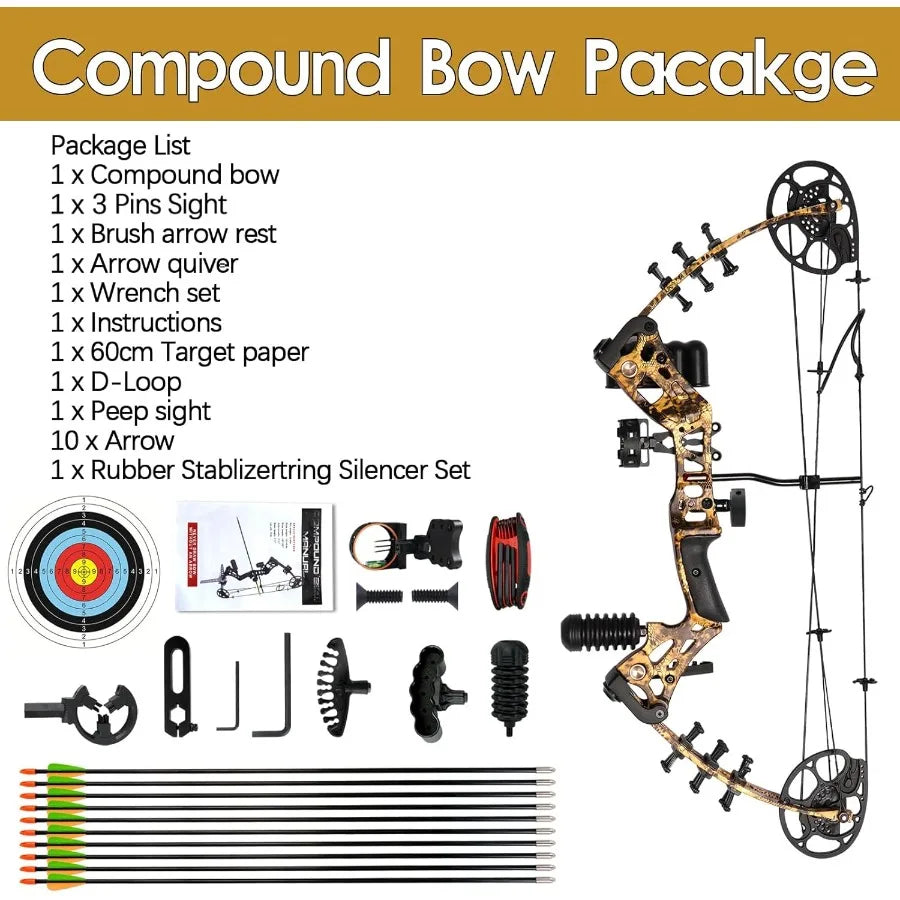 Youth Compound Bow Set 1545 Lbs for Teens and Beginner Package with Archery Hunting Equipment Max Speed 260fps Adjustable Right