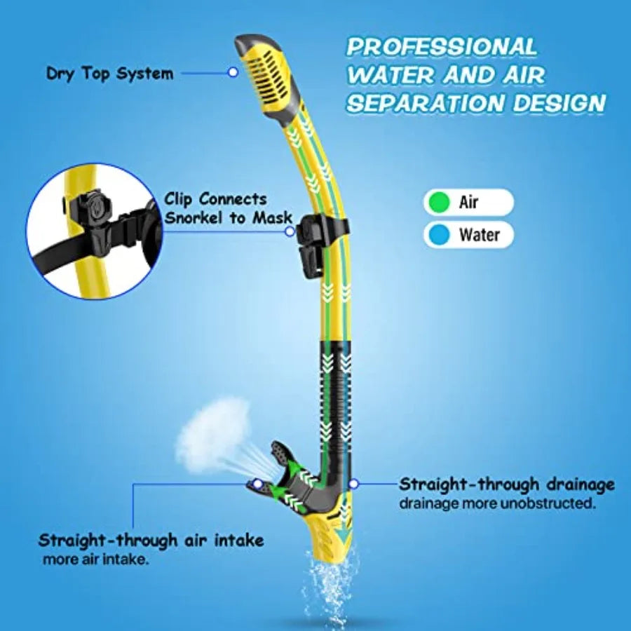 Dry Snorkel Set, Panoramic Wide View Anti-Fog Scuba Diving Mask, Professional Snorkeling Gear for Adults