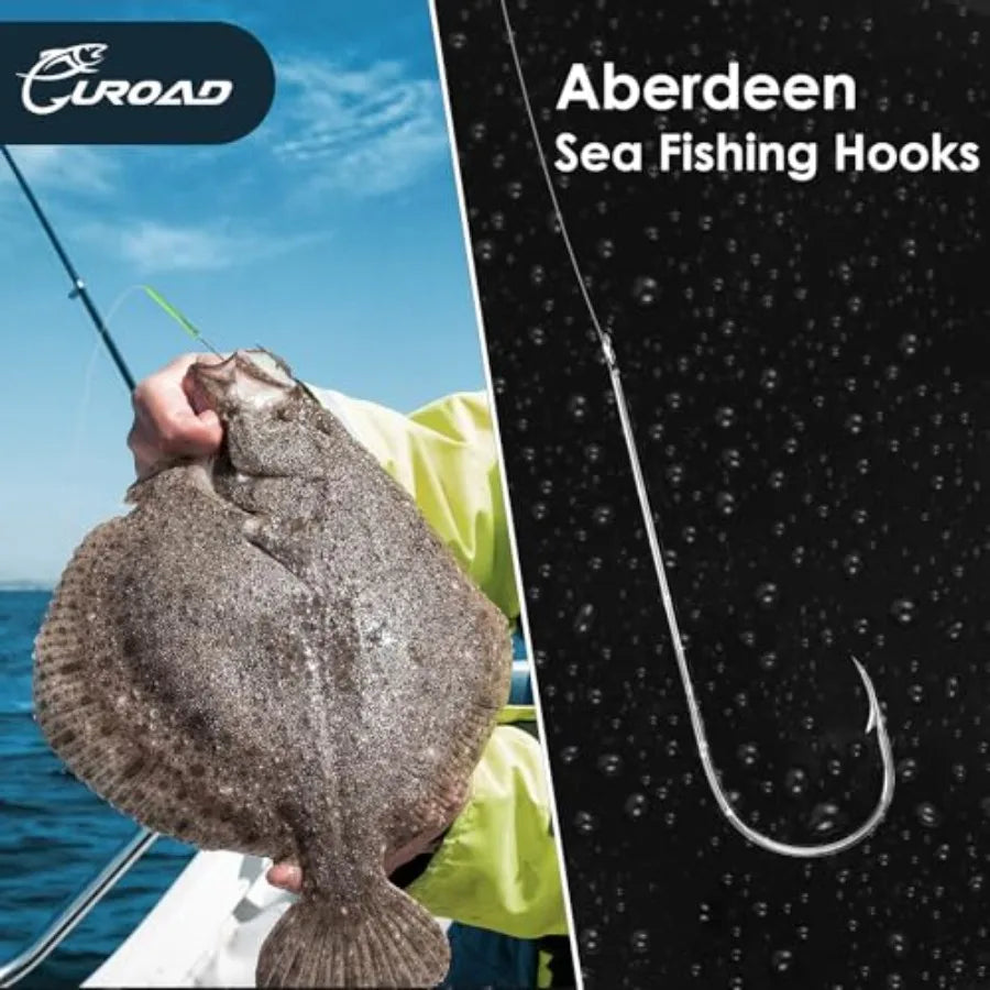 Sea fishing hooks for offshore use, high carbon steel, silver, 25 pcs large barbed Aberdeen hooks with long shank and wide gape
