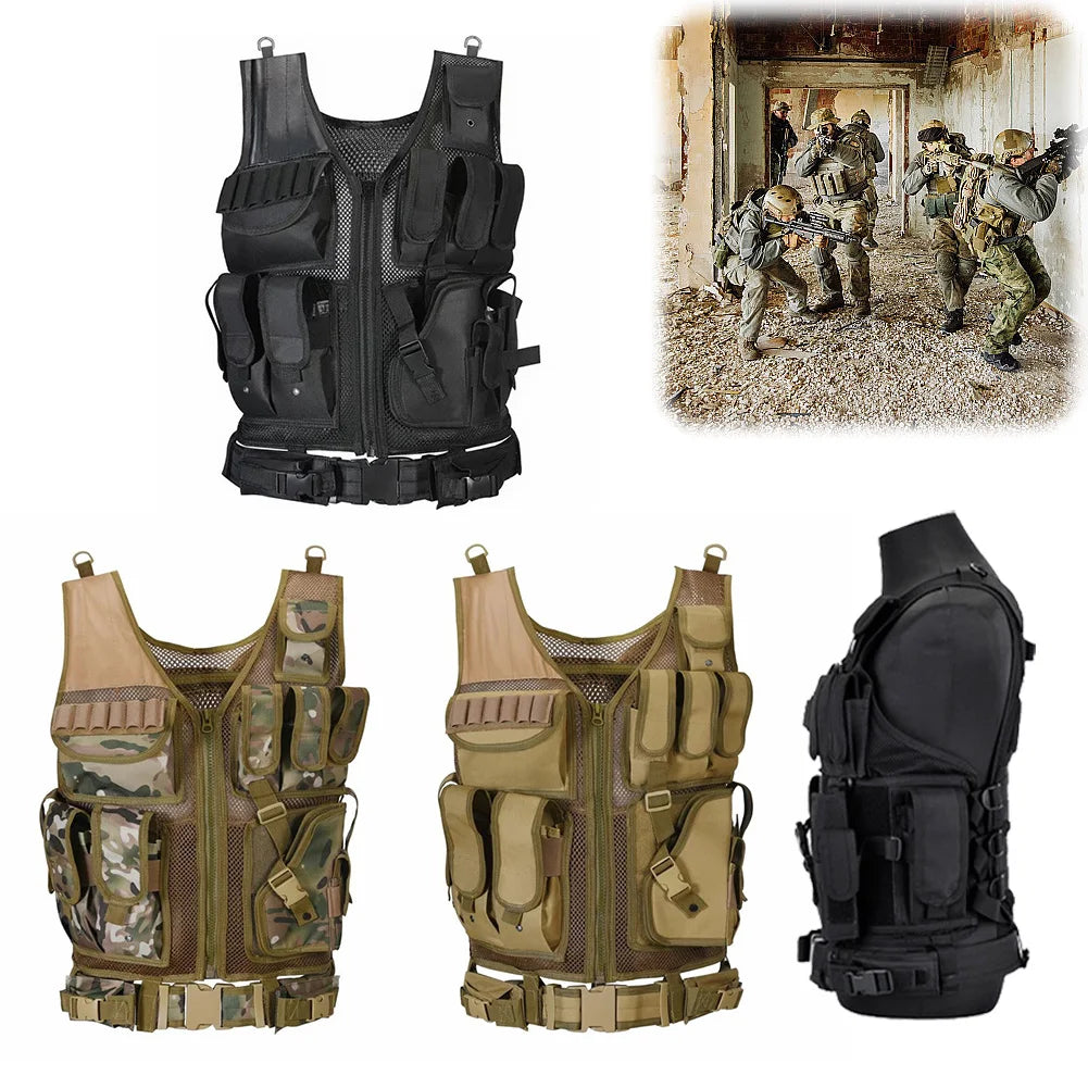 Nylon Molle Vest Adjustable Combat Body Armor Vests Multi-Pocket Mesh Vest Hunting Outdoor CS Game Airsoft Training Jacket