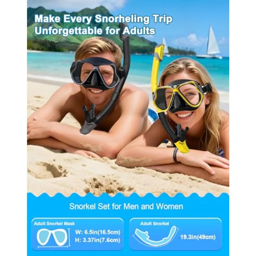 Dry Snorkel Set, Panoramic Wide View Anti-Fog Scuba Diving Mask, Professional Snorkeling Gear for Adults