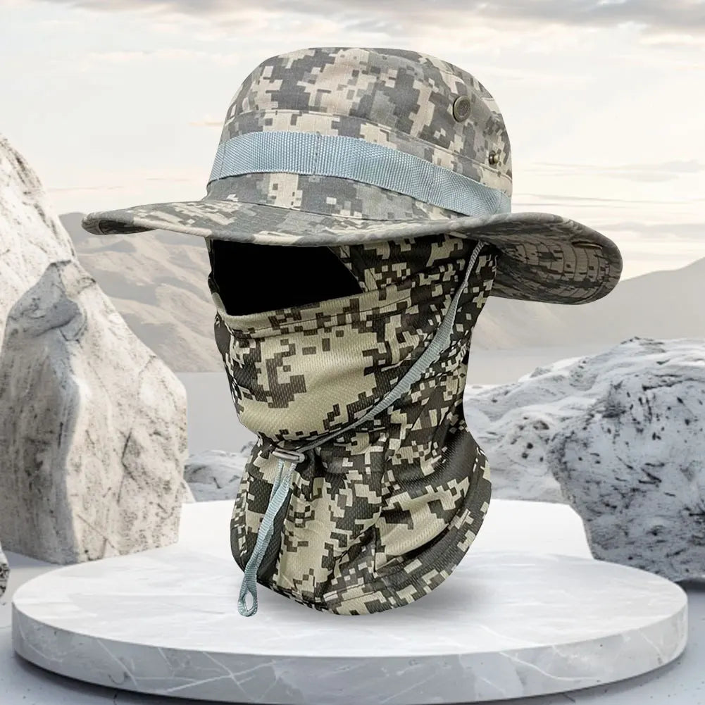 Sun Hat Balaclava Full Face Mask Set Wide Brim Bucket Hat Sun Protection Fishing Cap for Men Women Fishing Hiking Camping