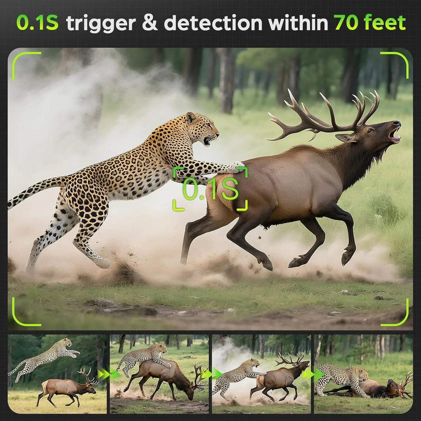 Rechargeable 4K 64MP Trail Cam with Night Vision Motion Activated Waterproof IP66, 0.1s Trigger Game Cam with 850nm Low Glow