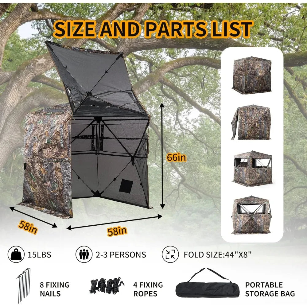 Hunting Blind 270/360 Degree See Through Ground Blind with Carrying Bag, 2/3 Person Pop Up Camouflage Tent - High quality