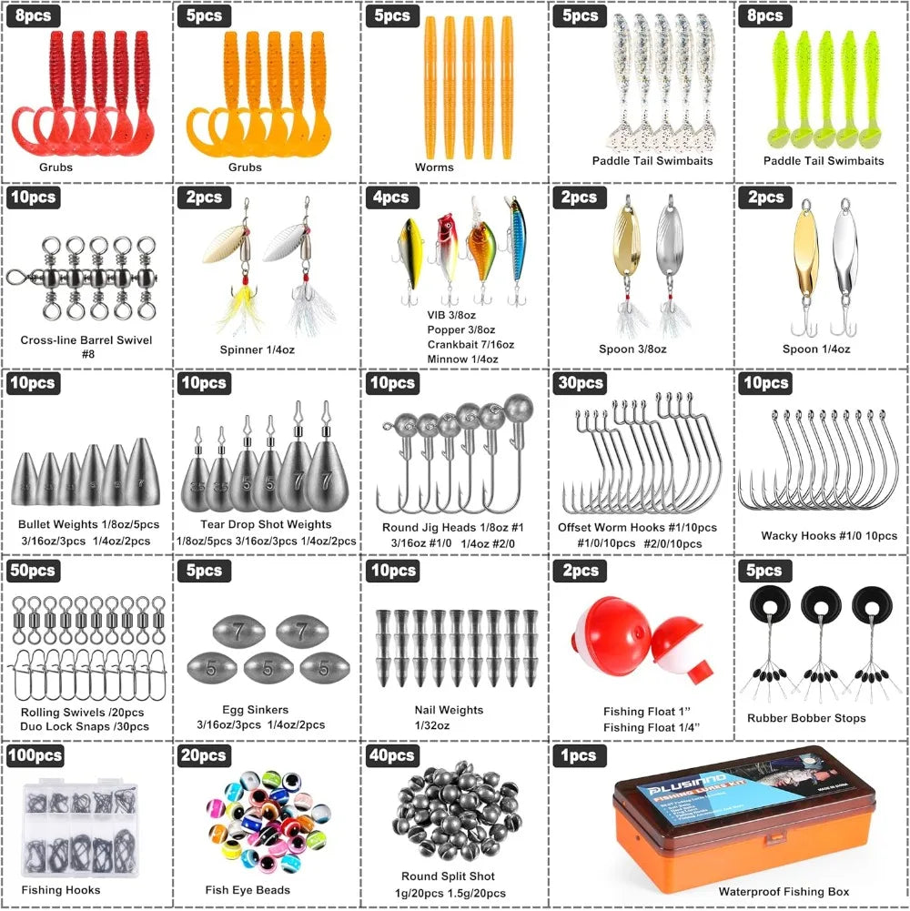 353 PCS Fishing Lures Kit with Tackle Box, Crankbaits, Hooks, Weights, Accessories for Freshwater Bass Trout, Gift for Men
