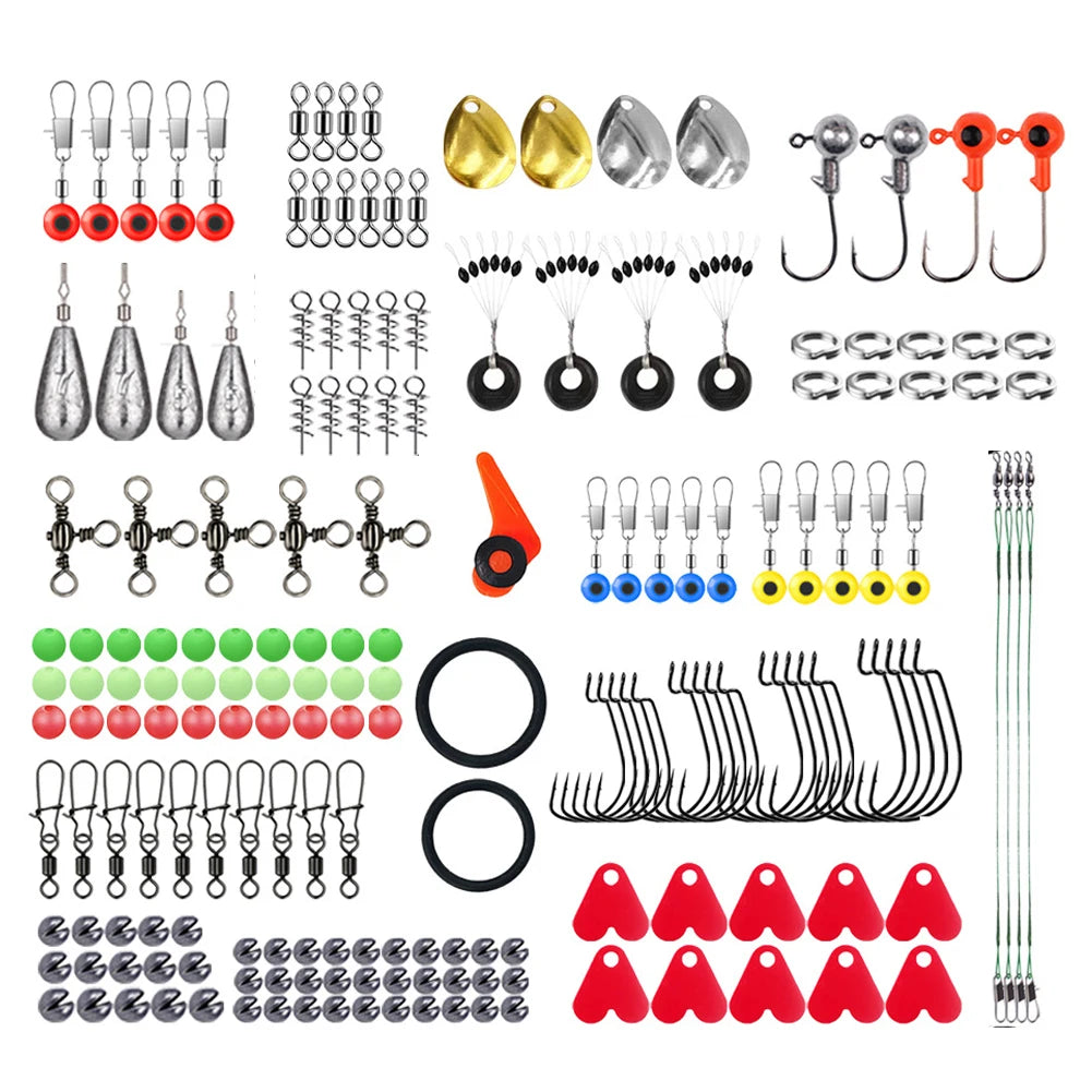 187pcs Fishing Set with Fishing Hooks Sinker Weights Swivels Snaps Outdoor Fishing Accessories Set Carp Fishing Accessories