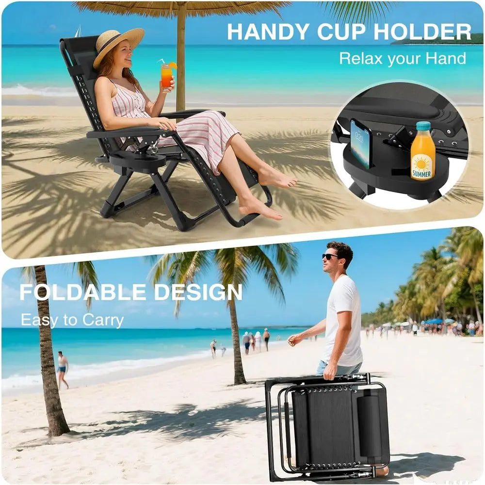 Outdoor Reclining Lounge Chair with Cushion, Lock, and Cup Holder - Versatile for Patio or Camping