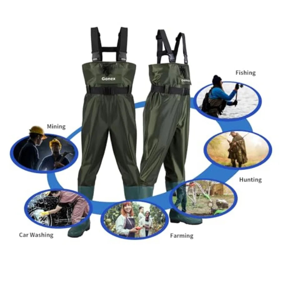Chest Waders Hunting Fishing Waders for Men Women Waterproof 70D Nylon Wader for Duck Hunting Fishing Green, Sizes