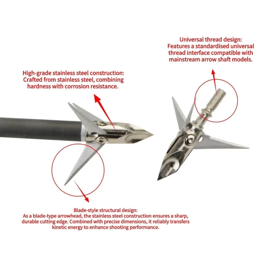 Broadheads 12pcs 3 Blade Stainless Steel 100Grain Screw-in Arrow Tips for Archery Outdoor Hunting Shooting Accessories
