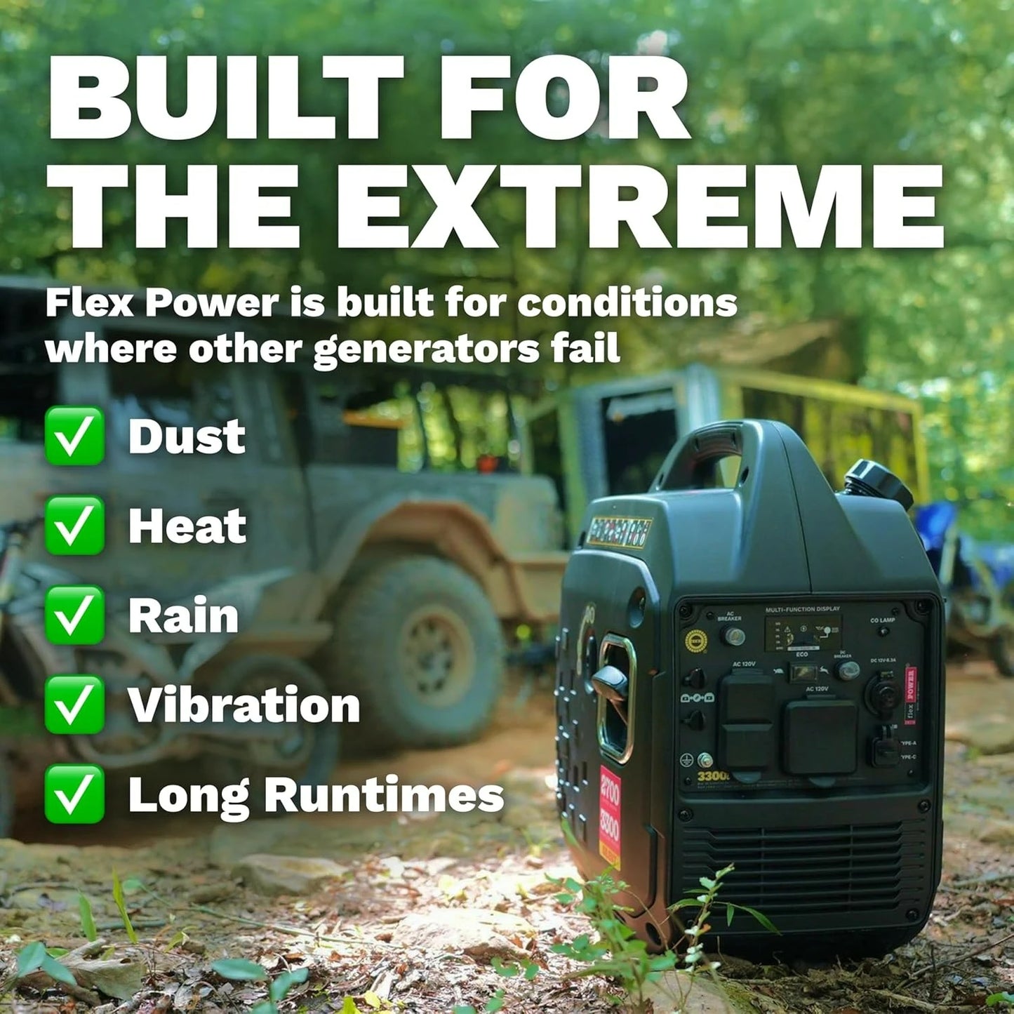 Flex Power 3300W Portable Inverter Generator - Engineered by RV Generator Professionals, 30 Amp Ready, Custom