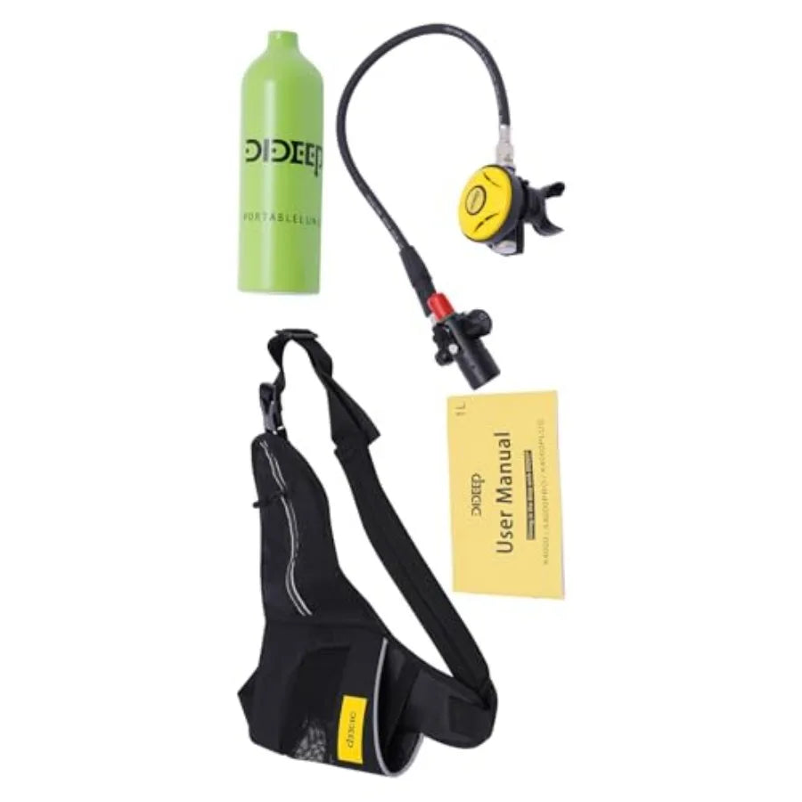 Mini Scuba Tank for snorkeling scuba diving, aluminum alloy, black, 1L capacity, 200Bar refillable, supports 15-20 min underwat