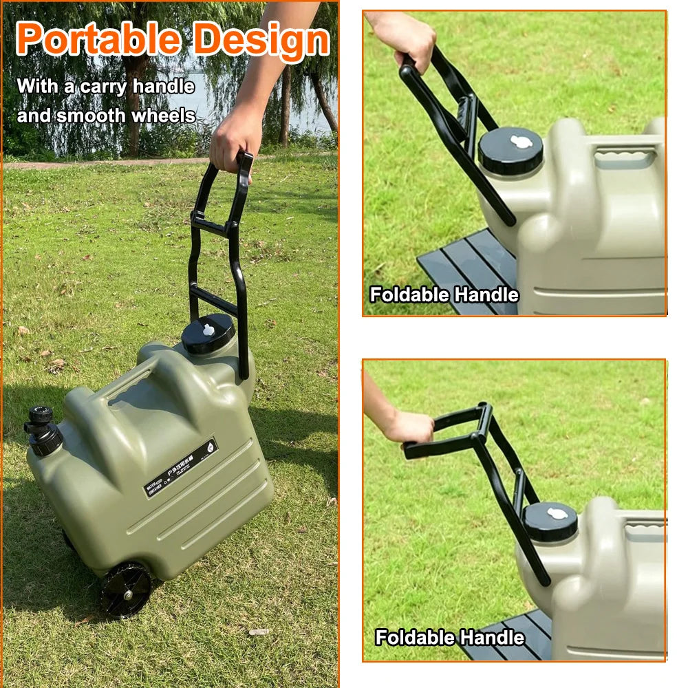 7.4 Gallon Water Container with Tap and Wheels – Large Water Storage Container, Portable PE Water Carrier with Handle & Faucet, Water Tank Barrel for Camping, Hiking, Fishing, Self-Driving Travel