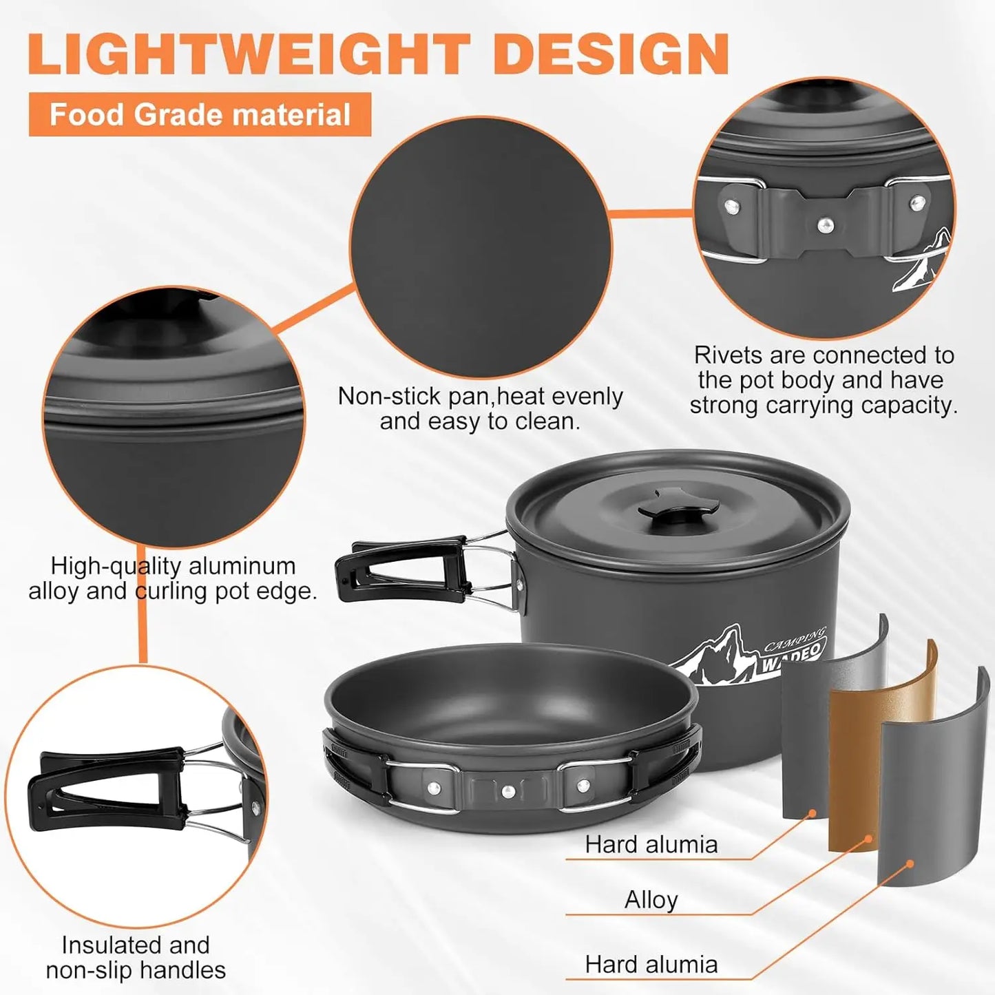 Camping Cookware Mess Kit with 7200W Stove, 14PCS Non-Stick Pot Pan Set with Utensils for Backpacking Hiking Outdoor Cooking