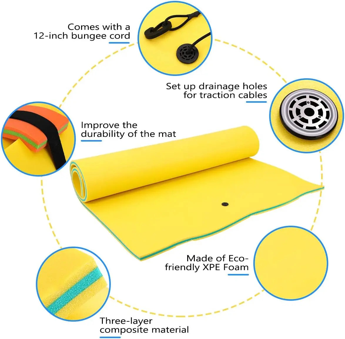 6/9/12/18 Ft Floating Mat for Lake Pool, 3-Layer Tear-Resistant XPE Foam, Supports 1-9 Adults, Easy Roll-Up Storage