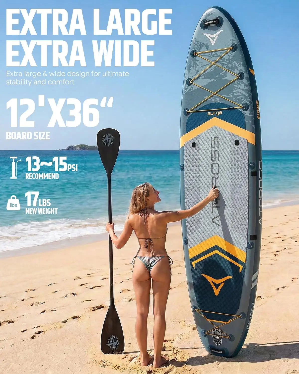 12'x36 Inflatable Paddle Board, 500lbs Extra Wide Stand Up Paddleboard for Adults with Premium SUP Accessories Kit &, Custom
