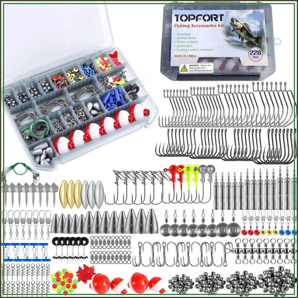 228-Piece Fishing Tackle Kit with Organized Box, Hooks, Weights, and Gear for Men
