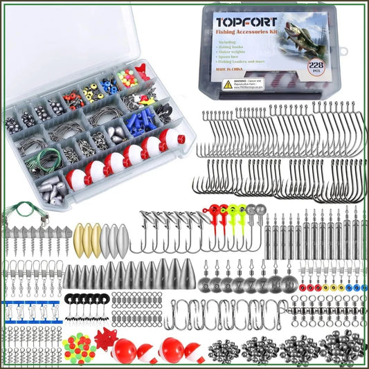 228-Piece Fishing Tackle Kit with Organized Box, Hooks, Weights, and Gear for Men