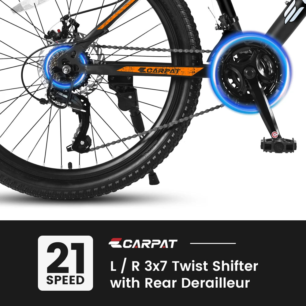 26 Inch Mountain Bike for Adults & Teenagers, 21 Speed Smooth Shifting System, High-Carbon Steel Frame, Front & Rear Mechanical Dual Disc Brakes, Front Suspension All Terrain MTB Bicycle