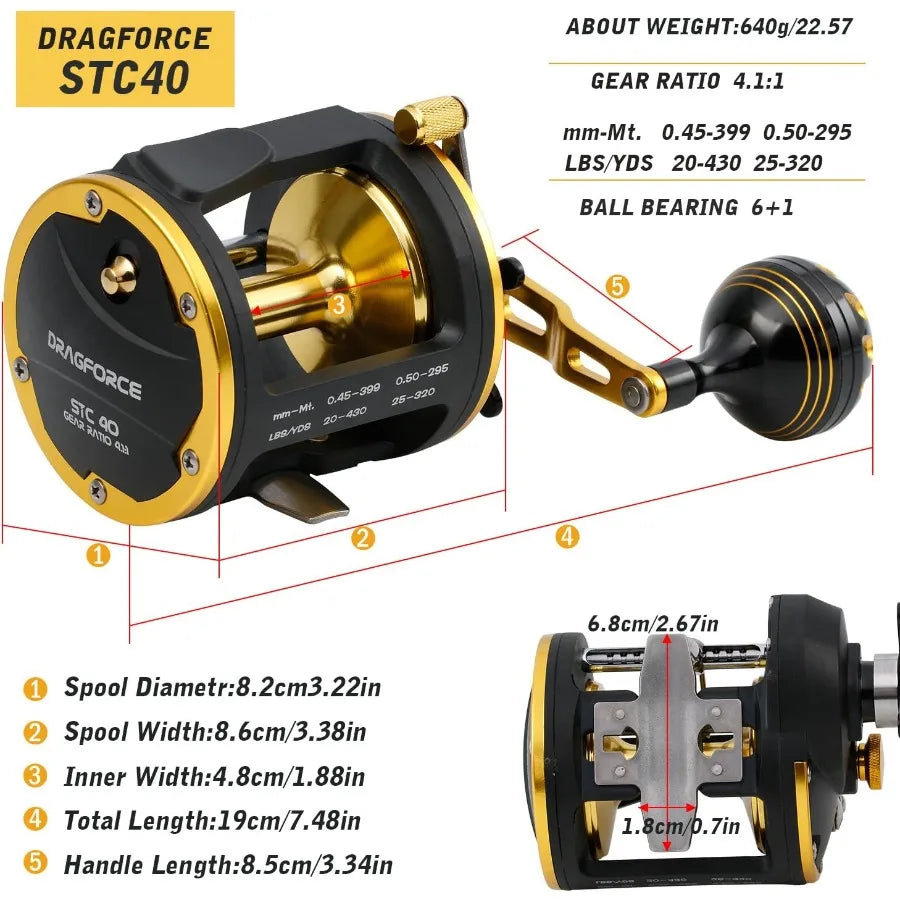 Trolling Reel Saltwater Level Wind Reels Drag Reels Boat Fishing Ocean Fishing for Sea Bass Grouper Salmon