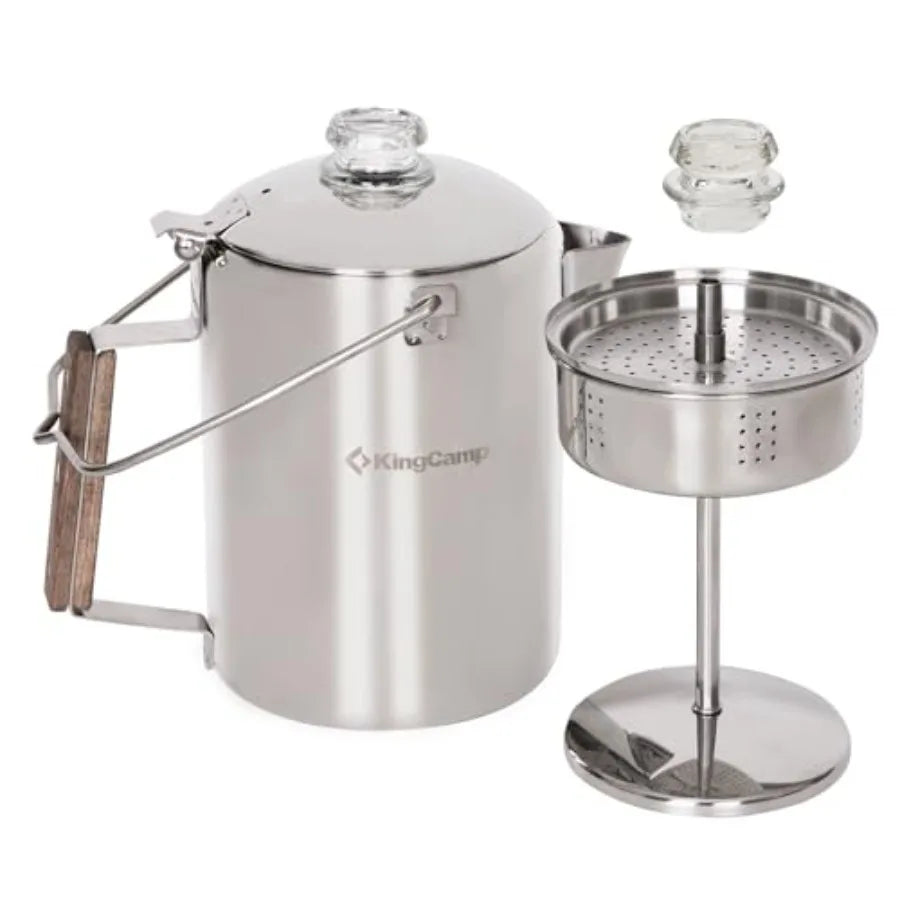 Percolator Coffee Pot Campfire Coffee Boiler Kettle 304 Stainless Steel with Wood Handle for Outdoor Camping Cookware, Cabin, R
