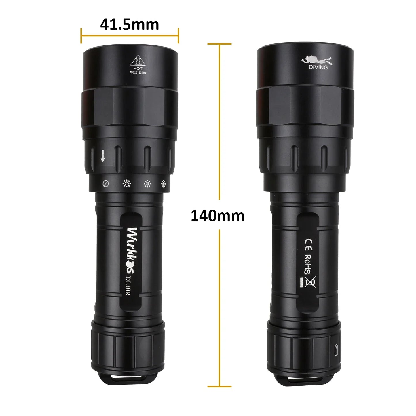 Wurkkos DL10R Scuba Diving Torch XHP70.2 LED Flashlights 4500lm 21700 USB-C Rechargeable Rotary Switch Magnetic Control