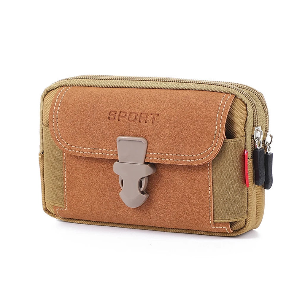 Multi-zipper Men Canvas Waist Belt Bum Bag Running Pouch Travel Camping Bags Casual Portable Mobile Phone Pouches