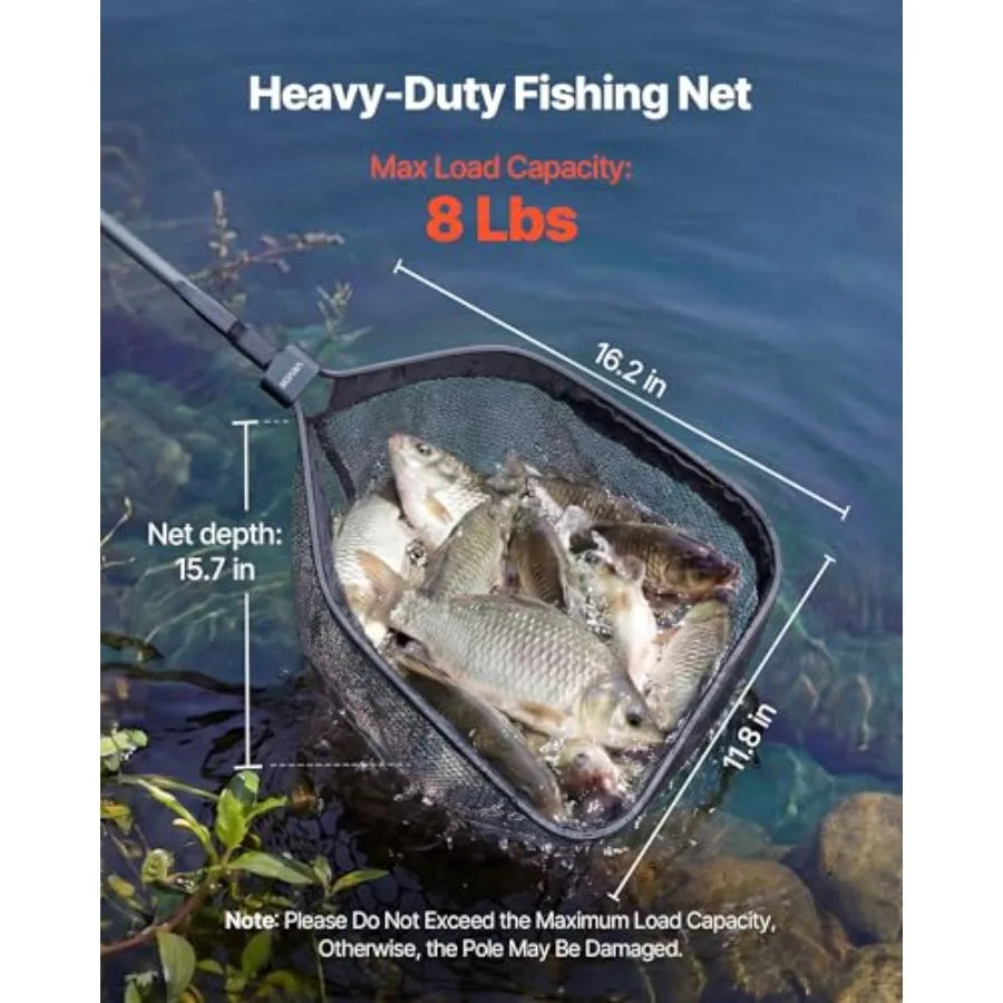 Fishing Net Foldable Landing Nets with Telescopic Handle Portable Lightweight Carbon Fiber Long Fish Gear Nylon Covered PVC Dur