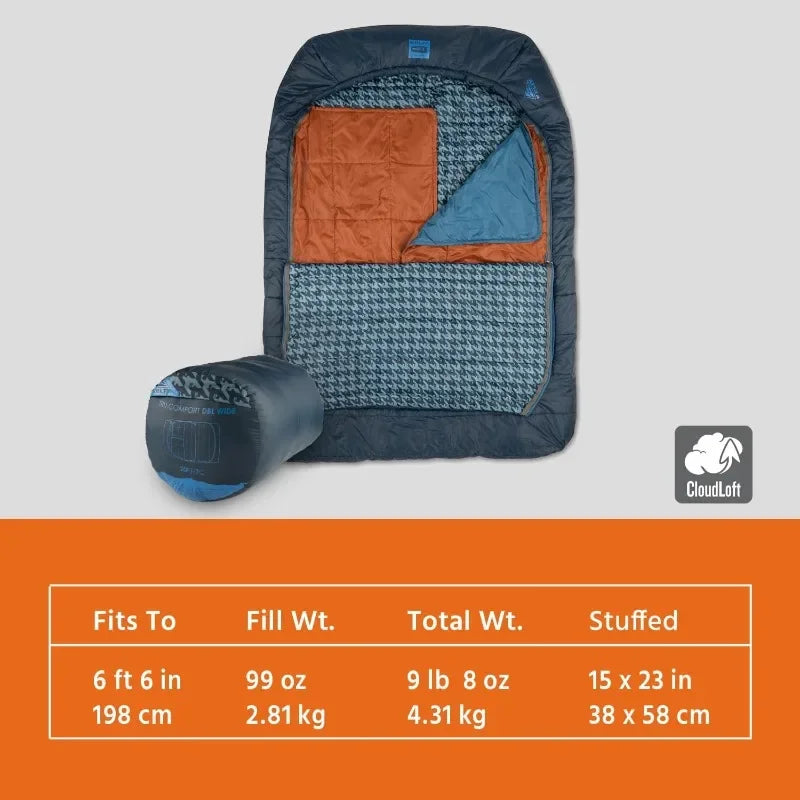 Kelty 20 Degree Doublewide Sleeping Bag Tru.Comfort Two Person Synthetic Camping Bag For Outdoor Family