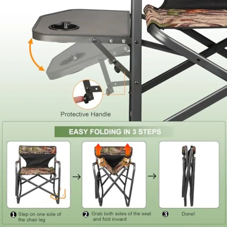 Directors Camping Chairs-Lightweight Folding Lawn Chairs with Side Table-Outdoor Foldable Camp Chair for Hunting Fishing Travel