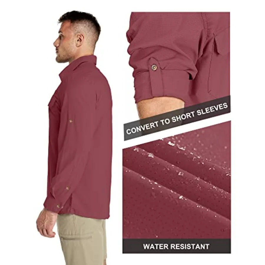 33000Feet Men's Long Sleeve Sun Protection Shirt UPF 50+ UV Quick Dry Cooling Fishing Shirts for Travel Safari Camping Hiking
