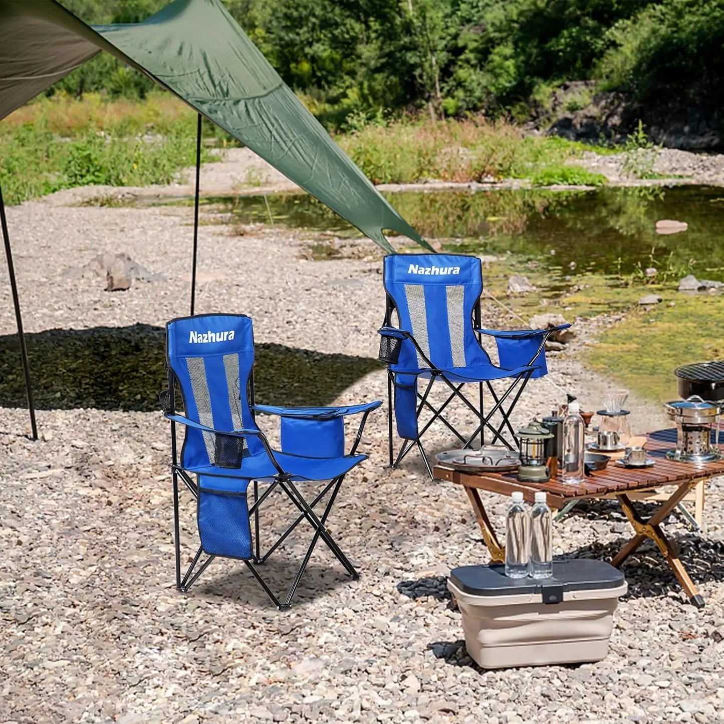 4 Pack Outdoor Camping Chairs Folding/Foldable/Portable with Cooler Pouch, Mesh Backrest and Cup Holder, Customized