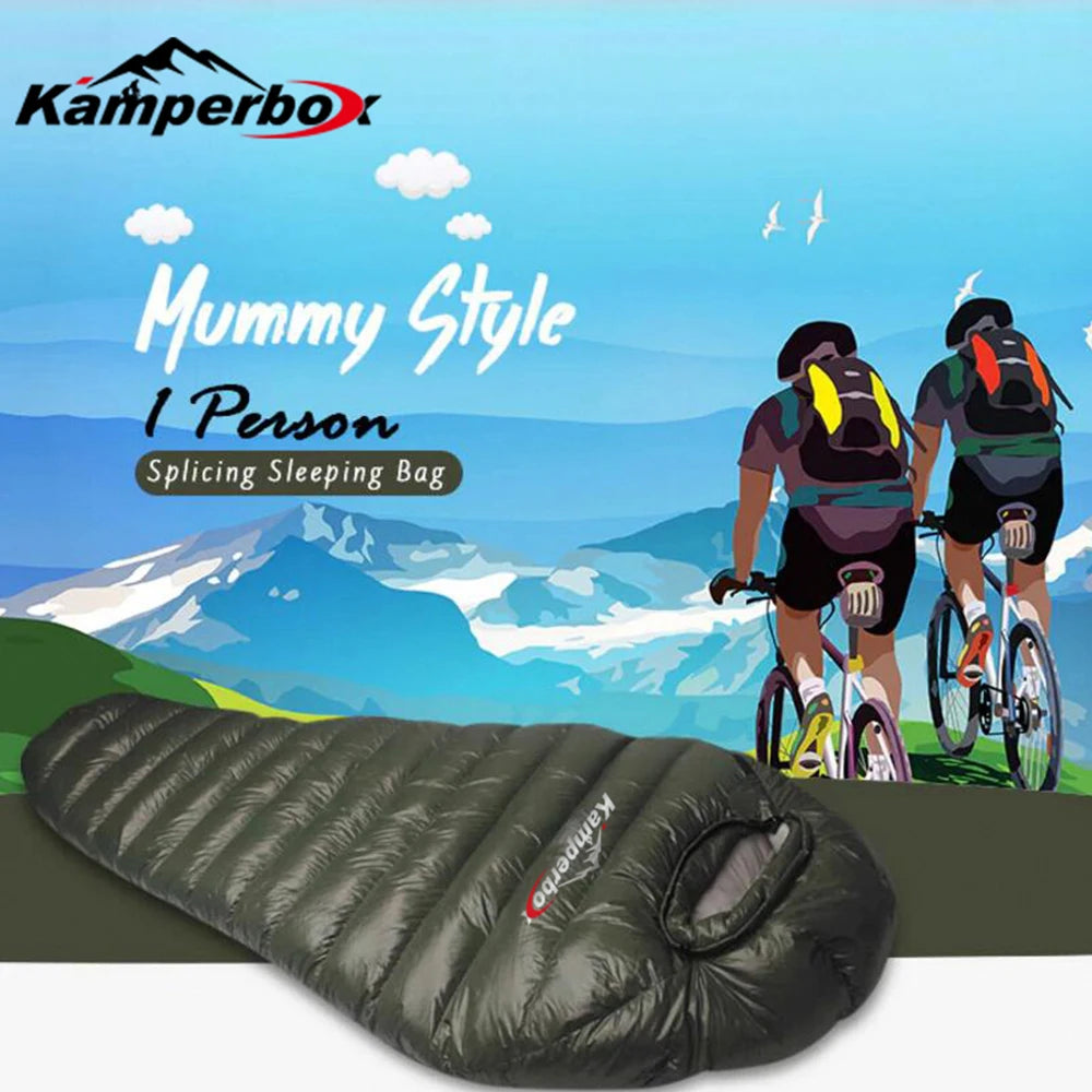 Kamperbox AM1000 Sleeping Bag 1000g Grey Down Filling 20D Nylon Shell Polyester Pongee Lining Portable Warm Camping Sleeping Bag for Outdoor Travel