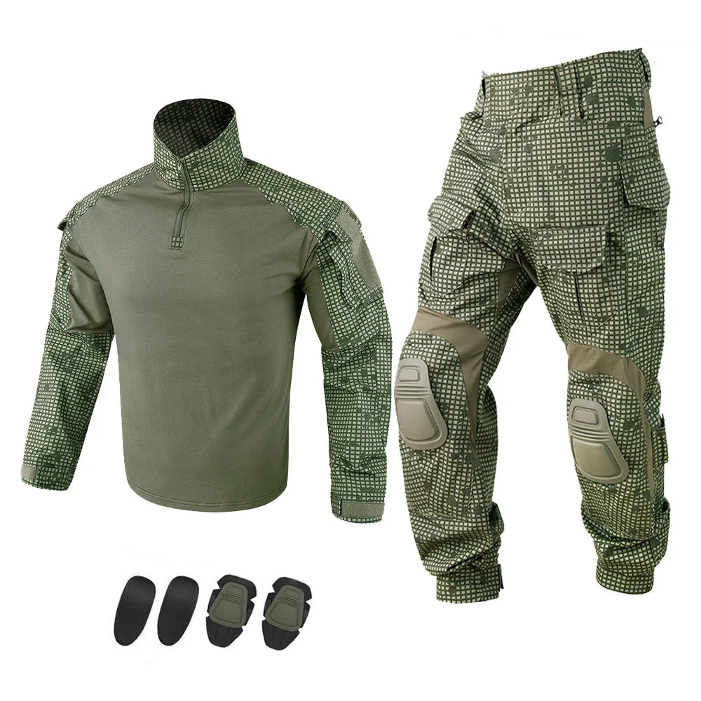 Tactical Camouflage Shirt & Pants Kit Combat Uniform Set For Outdoor Hunting Hiking Gear