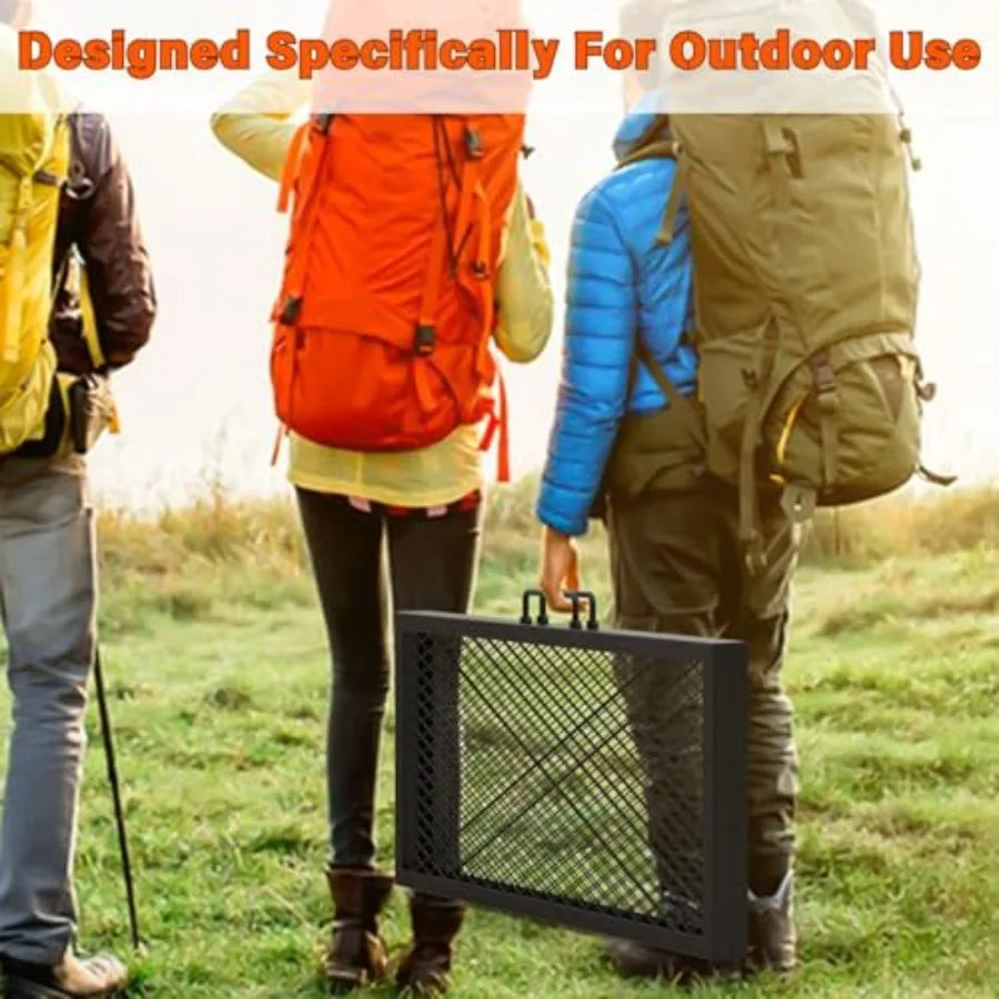 Foldable X-Marks Fire Pit Cooking Grate Outdoor Square Campfire Grill with Handles 30 inch Portable Camping Cookware for Outsid