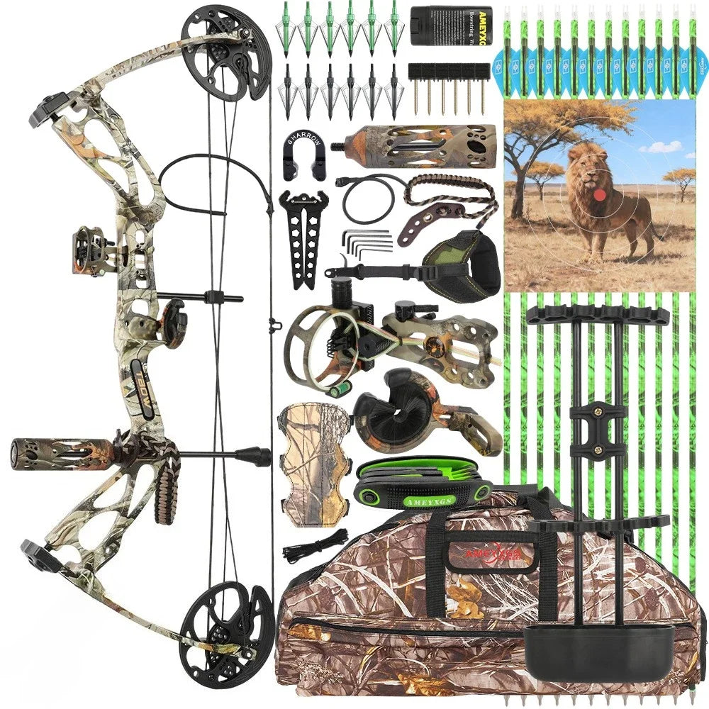 M133 Compound Bow Set 0-70lbs Adjustable Draw Weight Aluminum Alloy Riser Right Hand Archery Shooting Target Hunting Bow