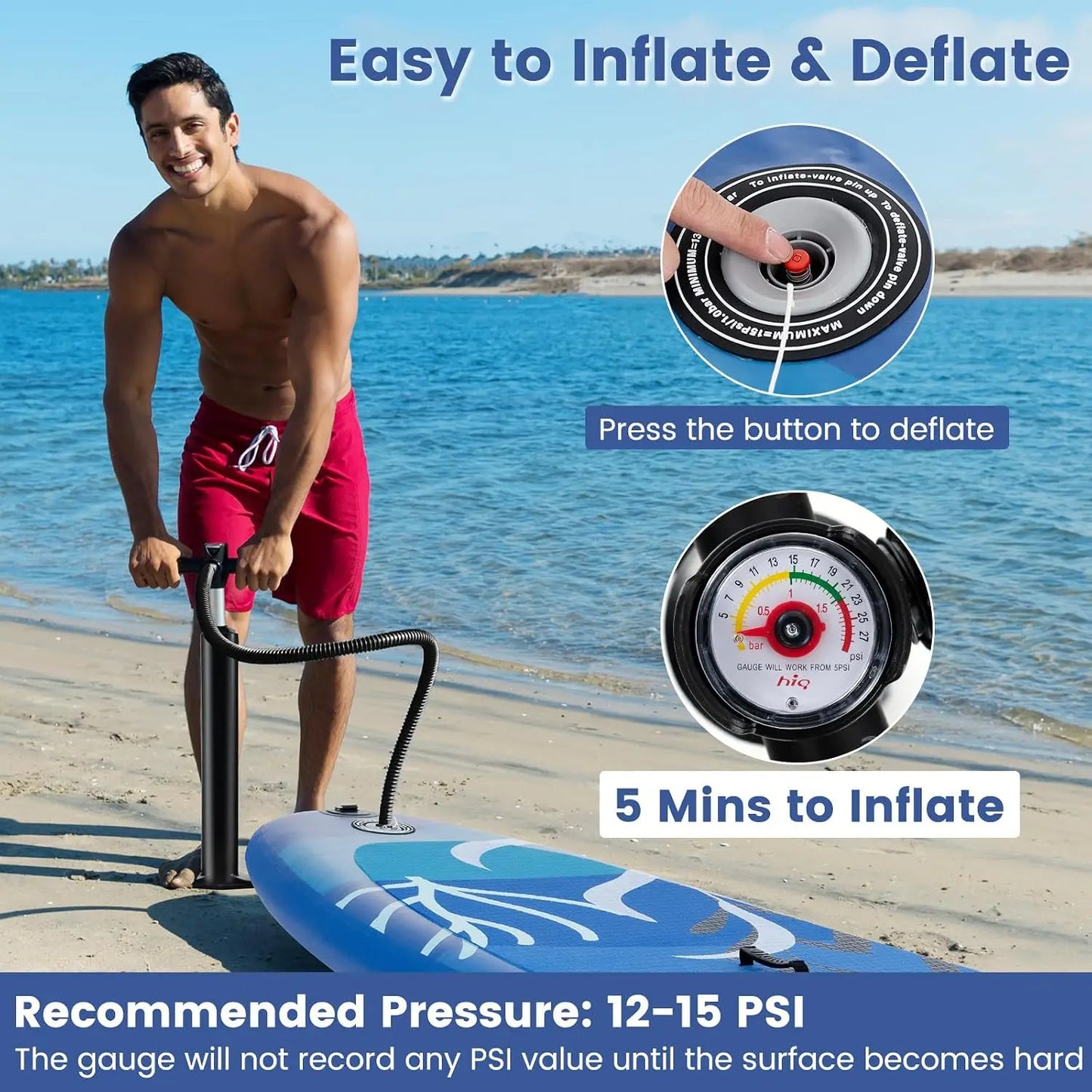 Inflatable Stand Up Paddle Board with SUP Accessories, Removable Fin, Pump, Leash & Carry Bag, Blow Up Paddle Boards Standing Boat