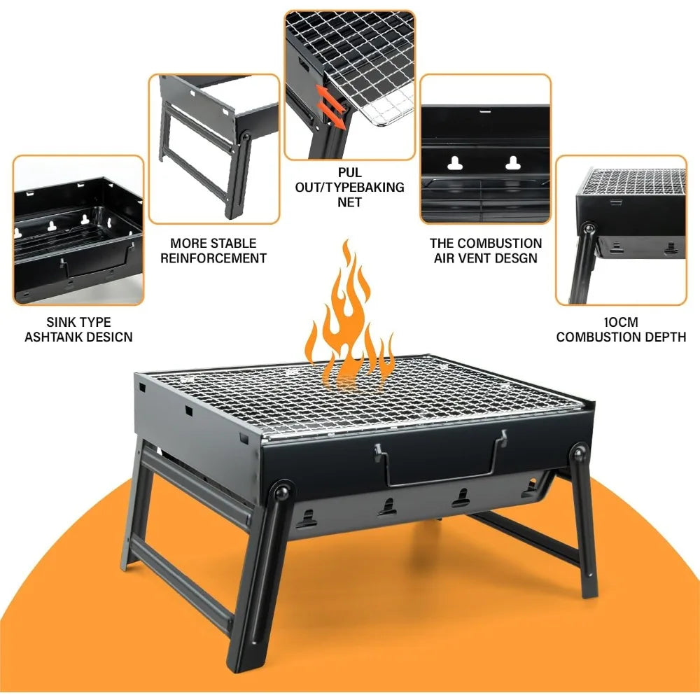 Portable Folding Charcoal Grill Stainless Steel Smoker for Outdoor Picnic Garden Camping