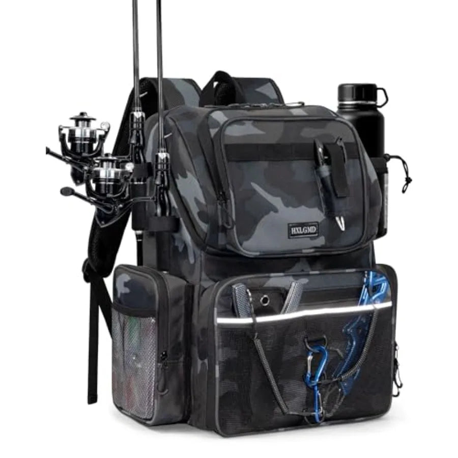 Fishing Backpack with Rod Holders, 43L Large Water Resistant Tackle Bag Storage Gear and Equipment with Cooler for Men Fishing,