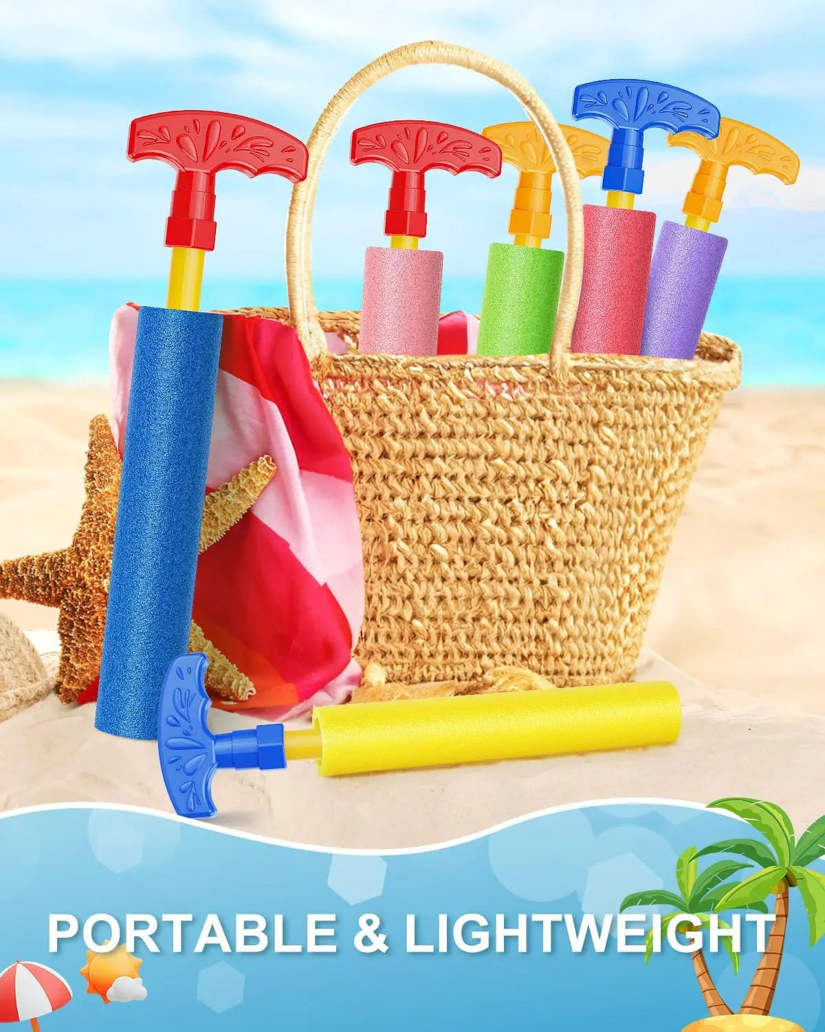 40ft Range Water Blaster Guns 6-Pack, Foam Soaker Toys for Kids Adults Pool Beach Summer Fun