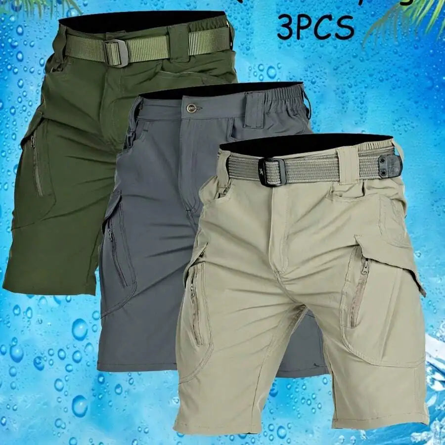 Mens Quick-Dry Tactical Cargo Shorts Outdoor Hiking Lightweight Breathable Elastic Waist