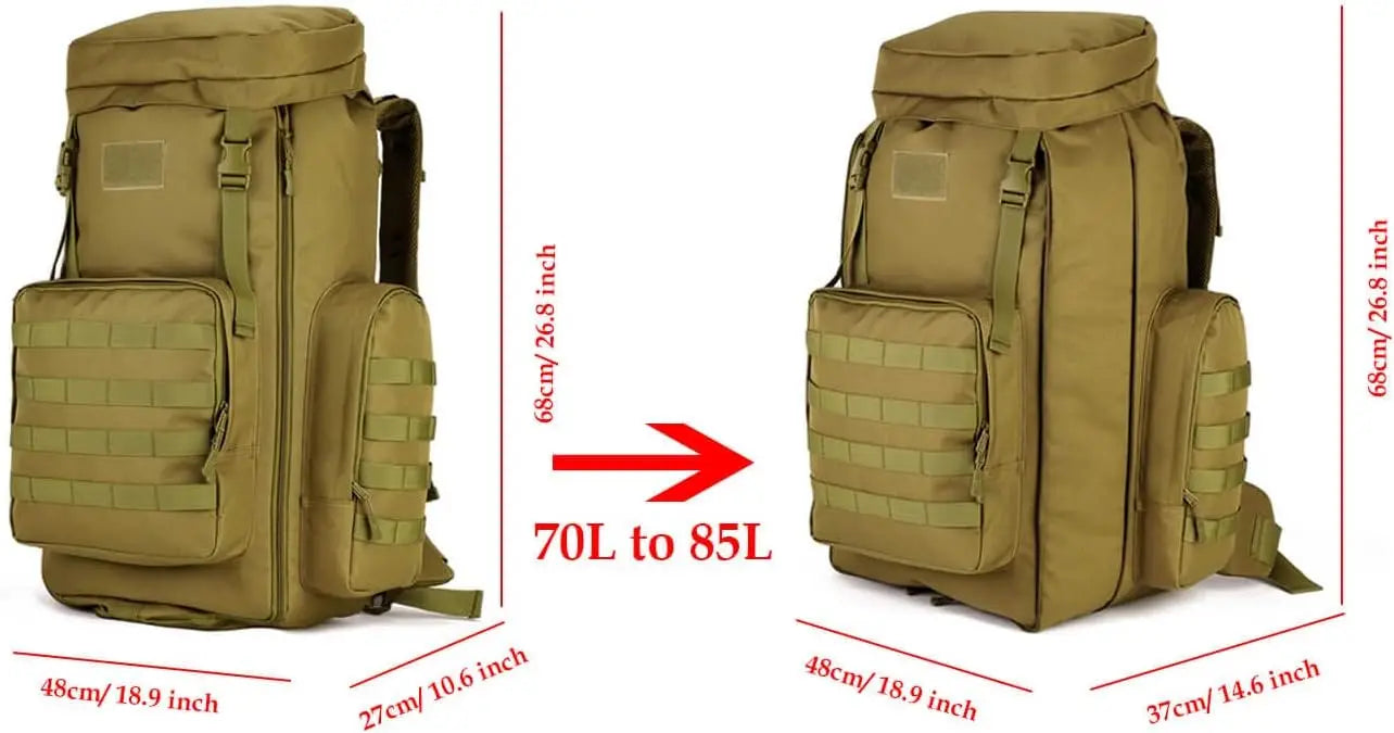 70L-85L Tactical Hiking Backpack, MOLLE Military Rucksack for Trekking & Camping