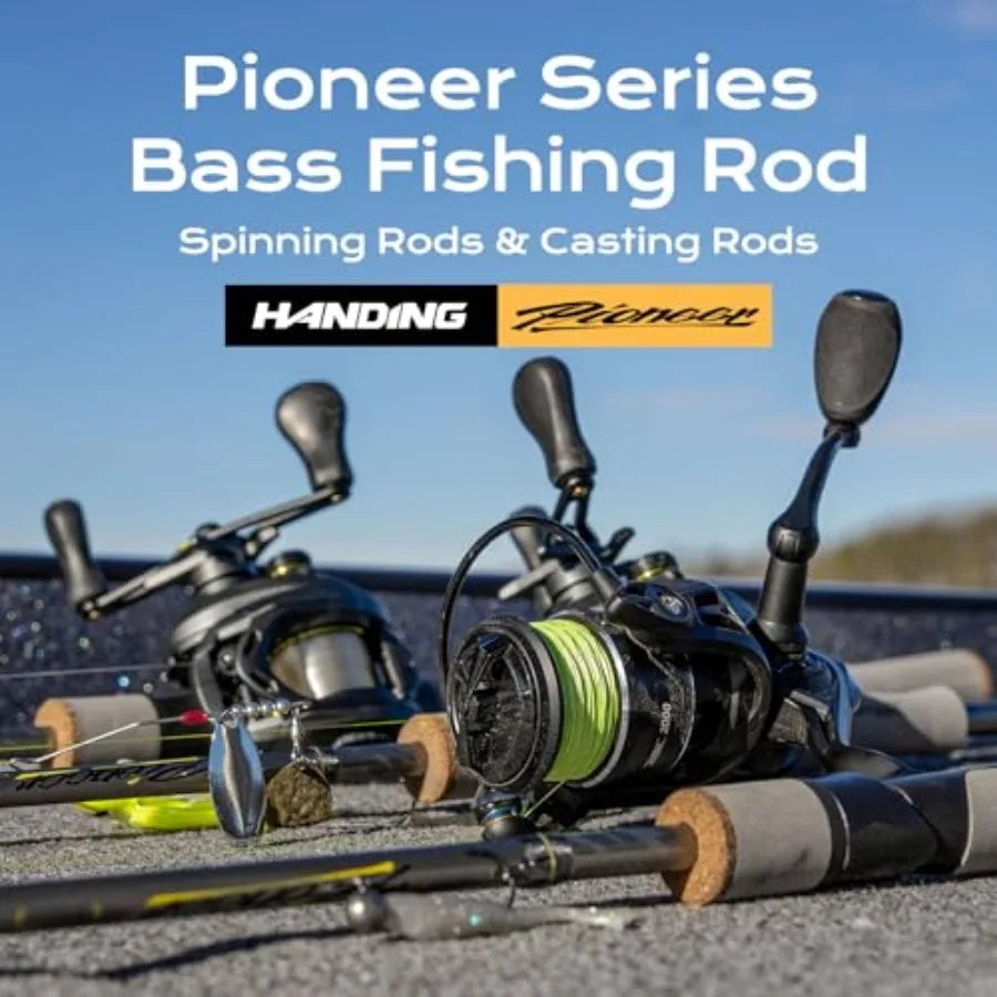 Fishing rod for largemouth, smallmouth, walleye; 24T carbon fiber; black; 2-piece baitcaster spinning rod with medium power, mo