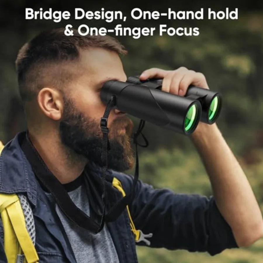 10x42 HD binoculars for bird watching: lightweight waterproof fogproof rubber-armored black optics with phone adapter and tripo