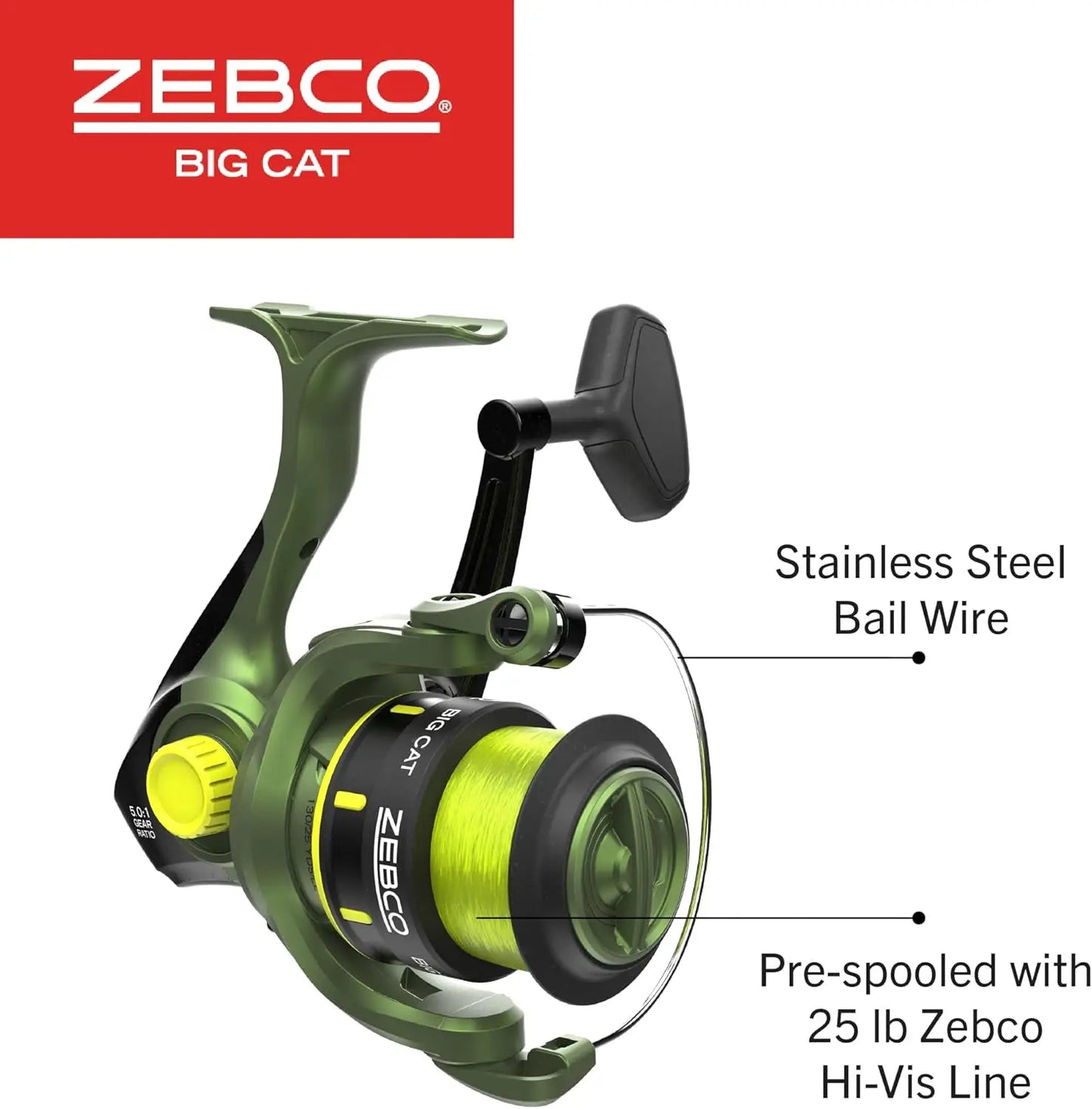 Heavy Power Catfish Spinning Reel & 8ft Fishing Rod Combo, Fast Action, 5.0:1 Gear Ratio, Pre-Spooled