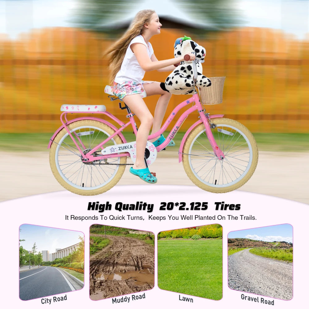 Multiple Colors,Girls Bike with Basket for 7-10 Years Old Kids,20 inch  wheel ,No Training Wheels Included