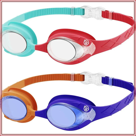 Kids Swim Goggles 2 Pack - Quick Adjustable Strap, Clear & Tinted Lenses for Indoor/Outdoor Use
