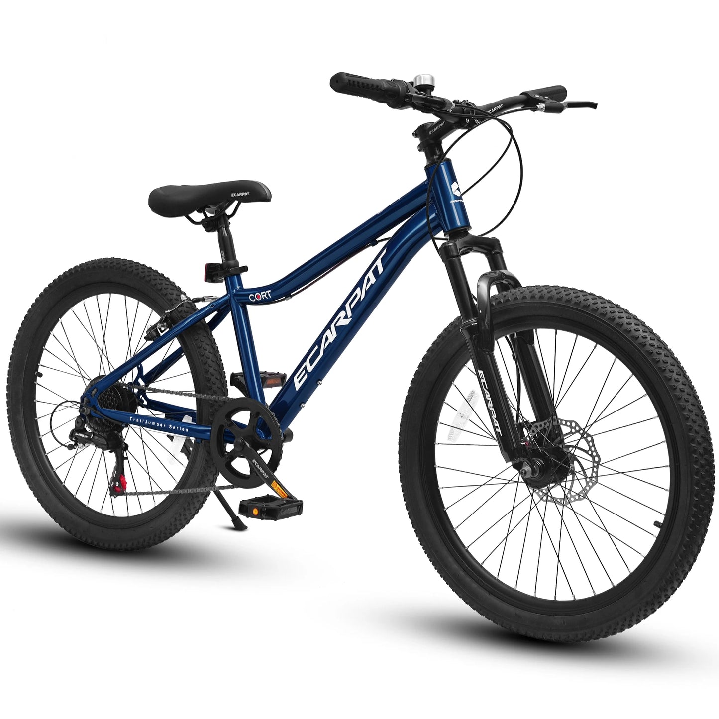 24 Inch Kids' Mountain Bike, 7 Speed Mountain Bicycle with Front Suspension, Front Disc Brake and Rear V-Brake, Carbon Steel Frame Outdoor Cycling City Bike for Teenager Boys Girls Gifts