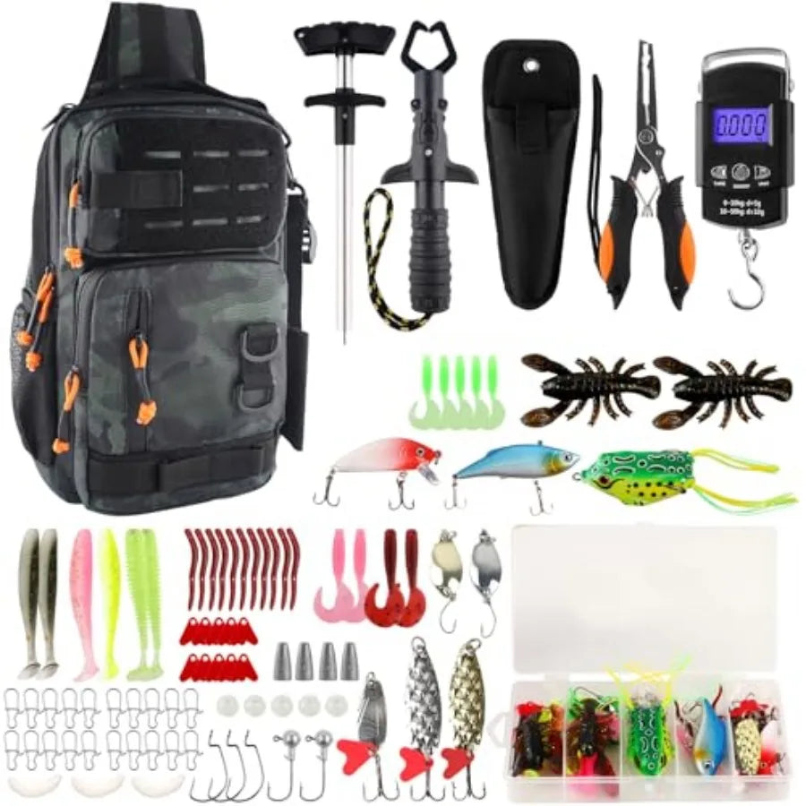 Fishing Backpack with Tackle Boxes, Fishing Tool Kit, Lightweight Outdoor Water-Resistant Fishing Shoulder Bag with Rod Holder