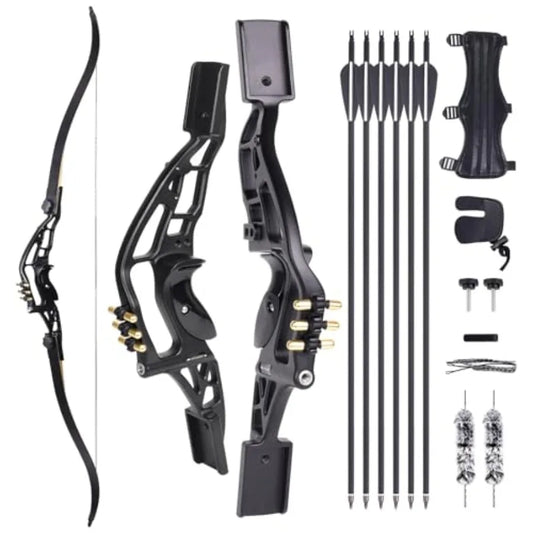 60 Recurve Bow Archery Set for Adult Right-Handed Hunting with USA Made Gordon Limbs 30-60lbs Black and Red Outdoor Target Shoo