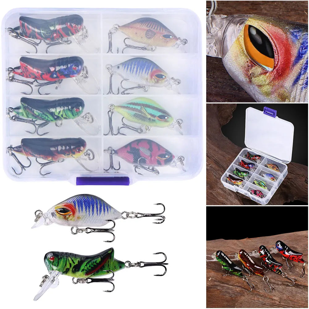 8pcs/box Mini Crankbait Wobbler with Treble Hooks Fishing Lures Artificial Hard Bait Minnow Swimbait Trout Bass Carp Fishing